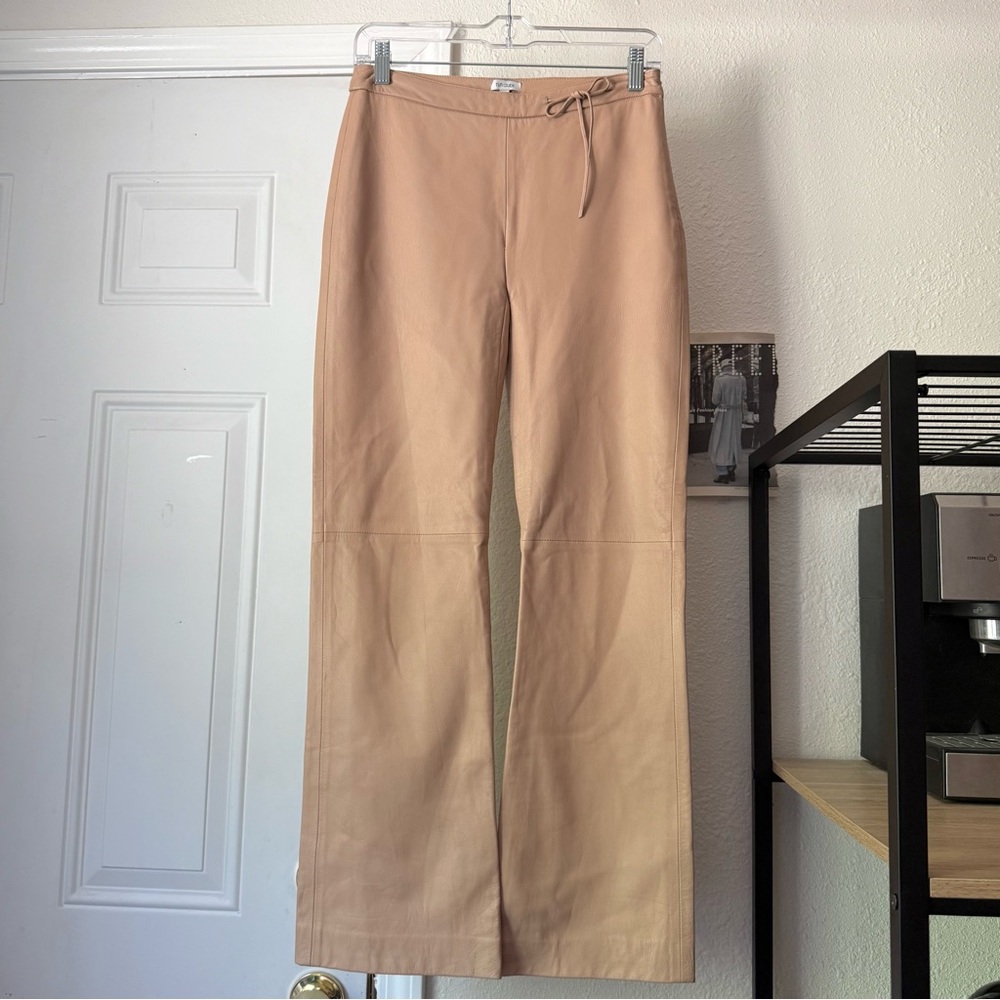 TUFI DUEK tan nude leather vintage boot cut cropped pants